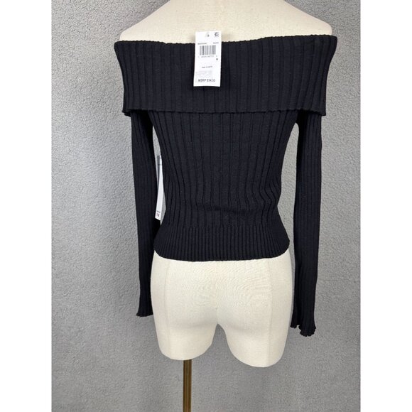 Madden Girl Juniors' Black Off-Shoulder Ribbed Sweater Size Medium NWT's - Picture 5 of 8